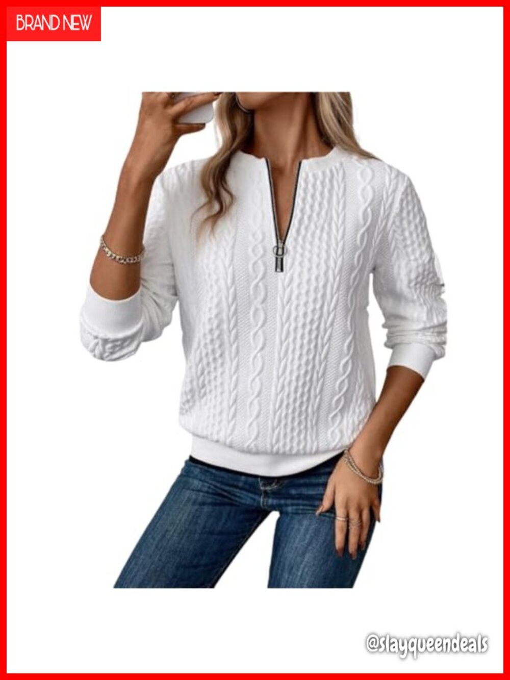 Womens Quarter Zip Pullover Long Sleeve Crew Neck Sweatshirt